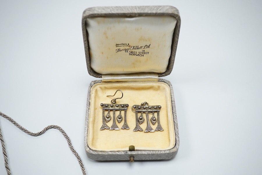 Michael Allen Bolton, a silver cross pendant and a pair of earrings, comprising: a cross pendant of textured design, length 5.1cm, British hallmarks for silver, sponsor's mark MAB, date letter for 1977, on a silver chain